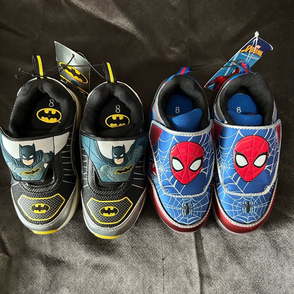 Batman and Spider-Man Kids Sneakers (size 8) boys 2 pairs